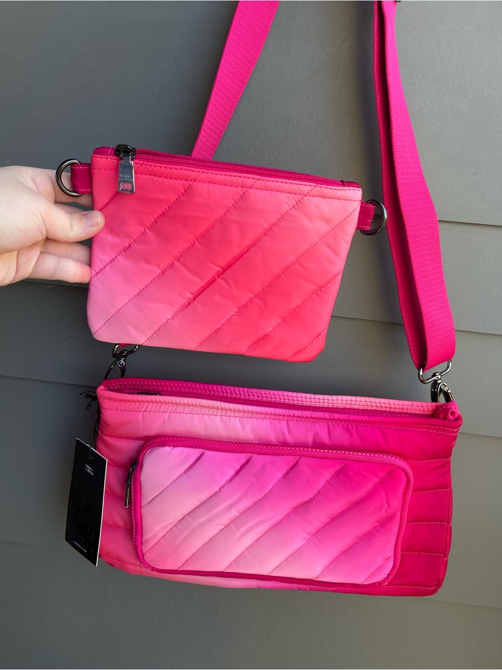 THINK ROYLN Ombre Pink Quilted Crossbody Bag Set
